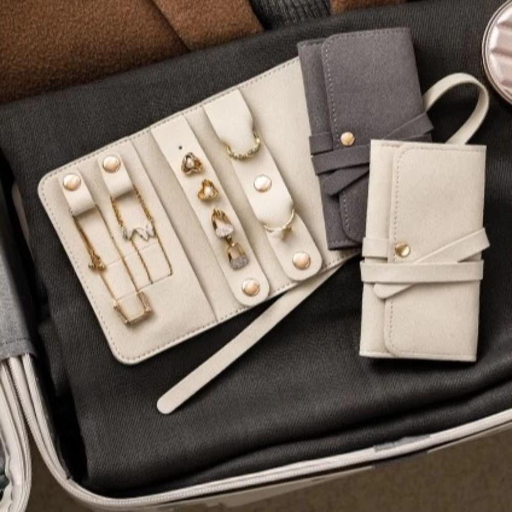 Roll Up Design Jewelry Storage Bag PU Leather Ring Holder Durable Jewelry Roll Bag  Travel Use