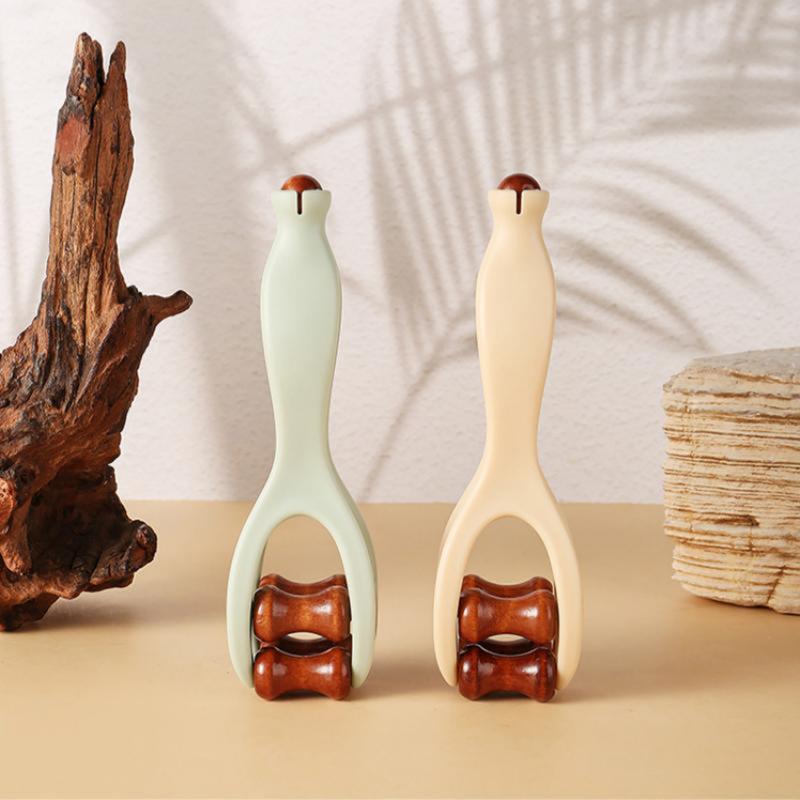 Role de Masaj pentru Degete din Lemn Masiv cu Role la 360 de Grade Design cu Clips Masajor pentru Degete Baton Acupunctură pentru Ameliorarea Meridianelor Mâinii