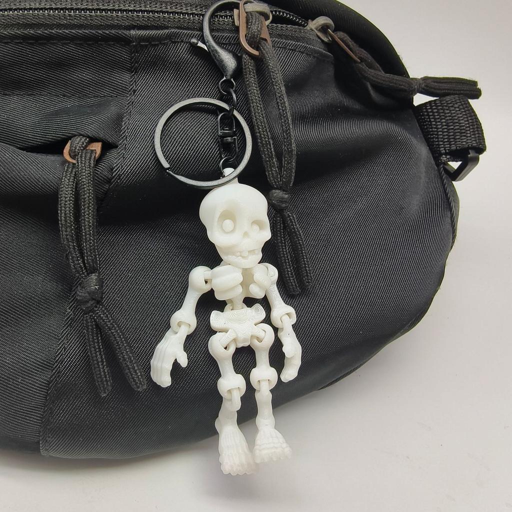 3D Printed Glow in Dark Articulated Skeleton Keychain, Mini Movable Joints Fidget Toy for Purse Car Bag Accessories