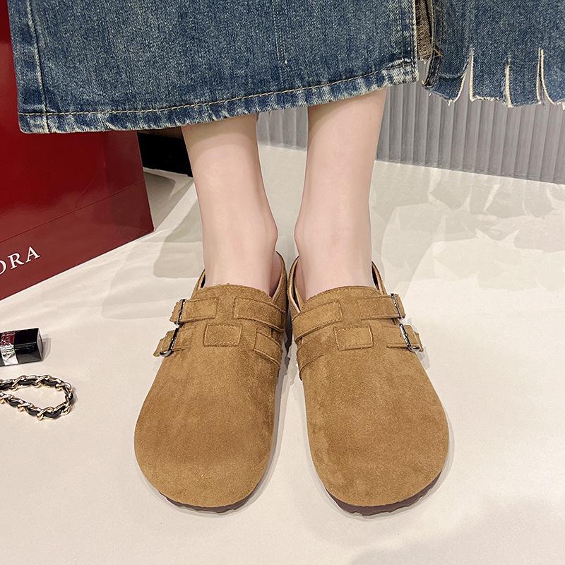 Retro inner height increase drag women wear new one-word buckle lazy one pedal bag head half drag