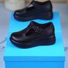 Retro Mary Jane shoes hollow breathable hole shoes spring and summer new round head non-slip slope heel leather shoes