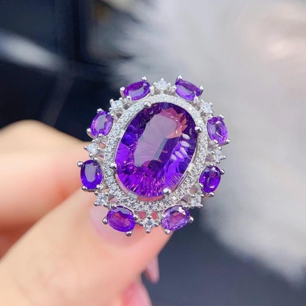 

Luxury Open Ring with Imitation Amethyst and Yellow Diamond High Carbon Stone for Wealth Attraction adjustable