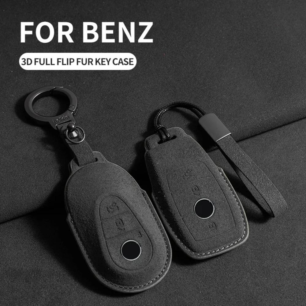 Suede Leather Car Key Case for Mercedes Benz E Class W213 W205 E200 E260 E300 E320 AMG CLA 2018 2019 2020 Remote Fob Shell Case