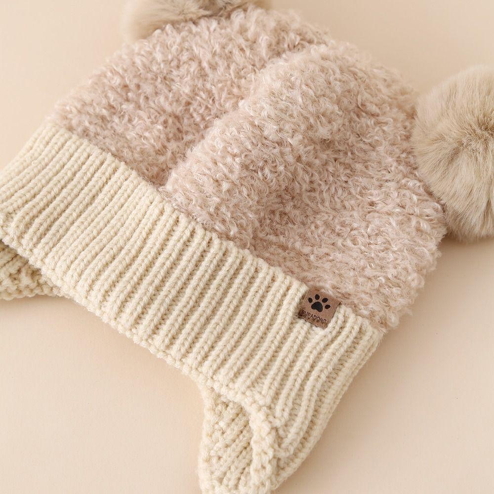 Knitted Knit  Cap Double Hairball Beanie Cap 3-24 Months Baby Hat  Winter