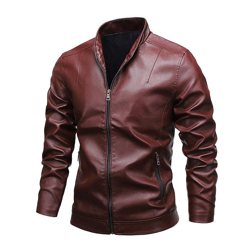 Men's Autumn New Stand Collar Men's Motorcycle Leather Jacket Washed PU Leather Jacket Top