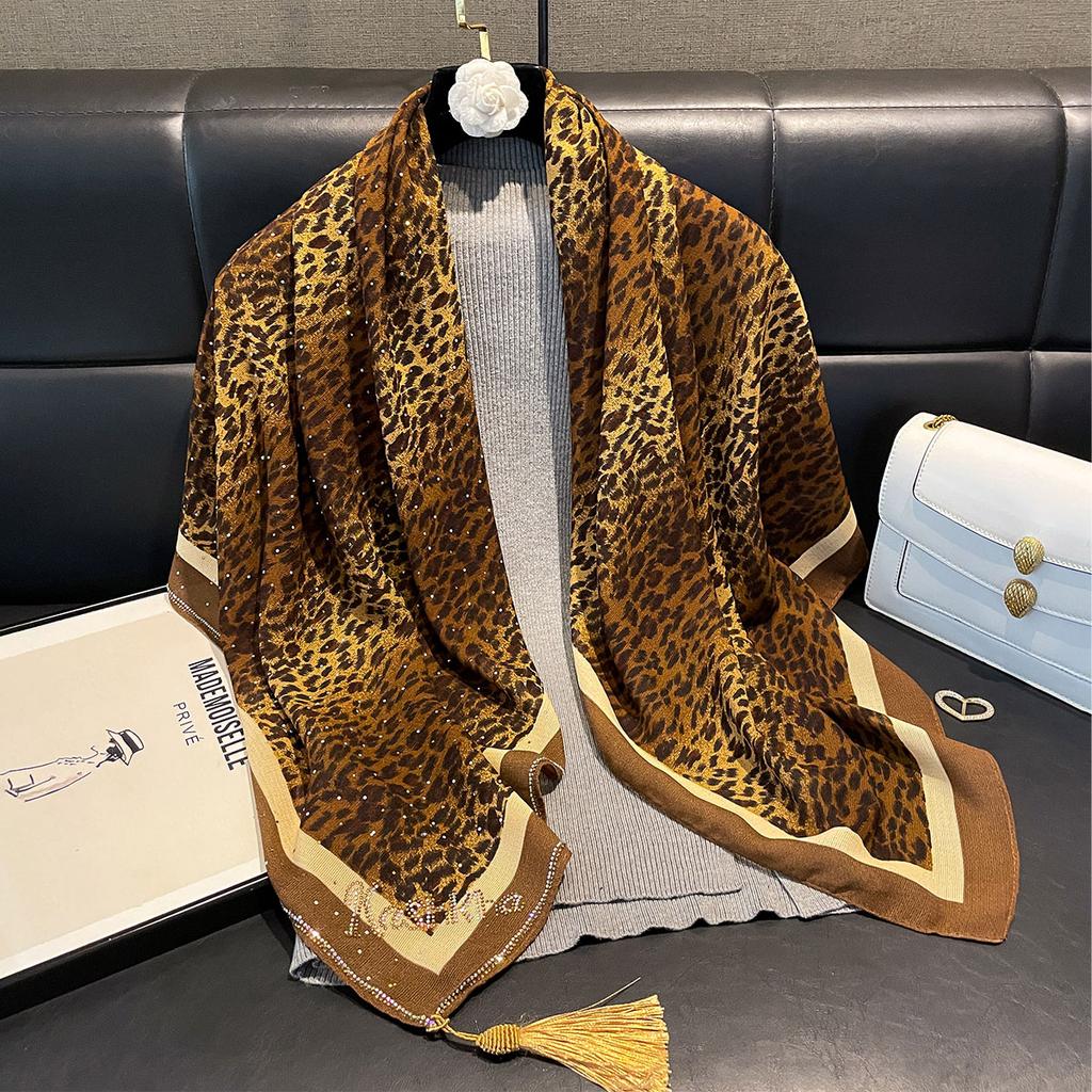 Luxury Leopard Print Satin Silk Square Scarf for Women Shawl Hijab Neckerchief Female Hair Headband Fashion Wrap Bandana New