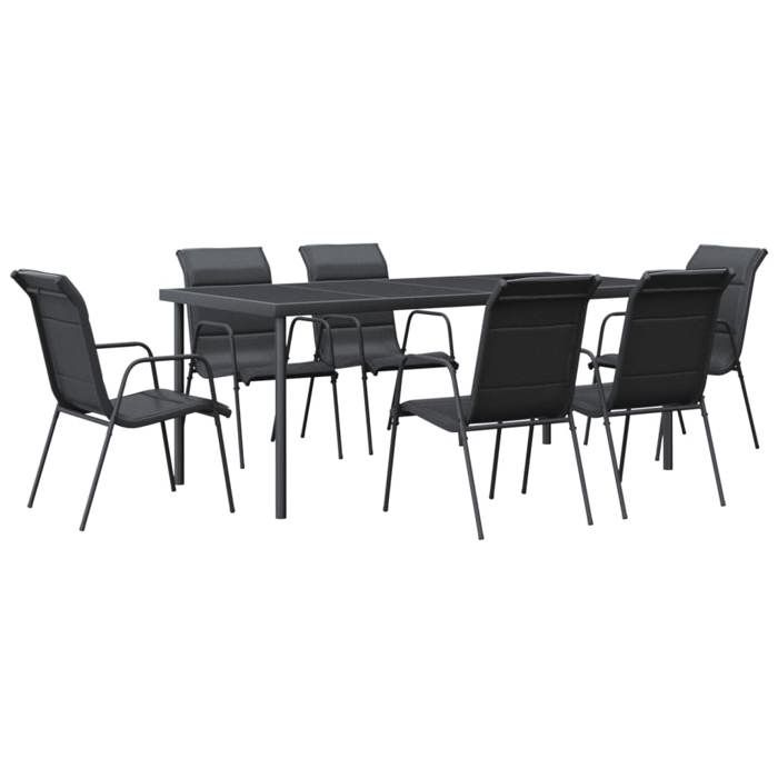 VidaXL Garden Dining Set 7 Pcs Black Textilene and Steel 3200700