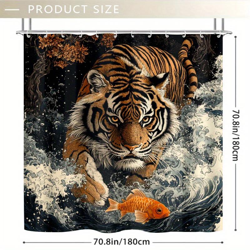 Japanese Shower Curtain Bathroom Decoration Style 1pc Tiger Including Shower Curtain and 12 Plastic Hooks, Bathroom Decoration