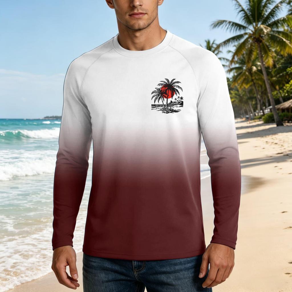Men's Long Sleeve UPF50 Plus Sun Protection Shirt Lightweight Breathable Loose Fit Outdoor Casual T-Shirt for Summer Activities