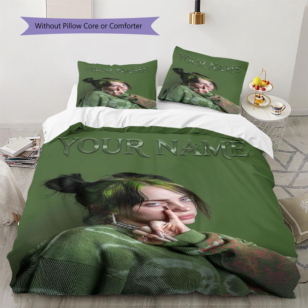 Billie Eilish Custom Name Pattern Bedding,Quilt Set Quilt Cover Pillowcase Home Birthday Gift(1 * Duvet Cover + 2 * Pillowcase, Without Core)