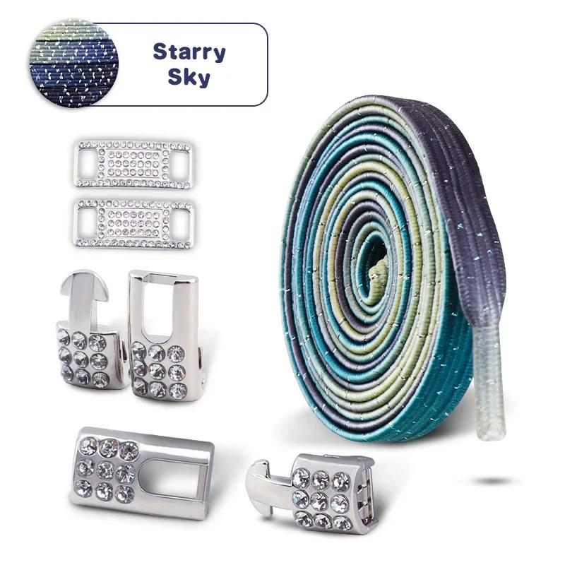 Women's Bling Diamond Cross Locks Elastic No-Tie Shoe Laces Charms Luxury Smart Buckle for Metal Shoelaces Sneakers