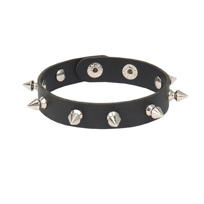 PU Leather Bracelet Punk Goth Studded Spike Rivet Buckle Wristband Cuff Bangle Black Gothic Steampunk for Men Women Unisex 80s