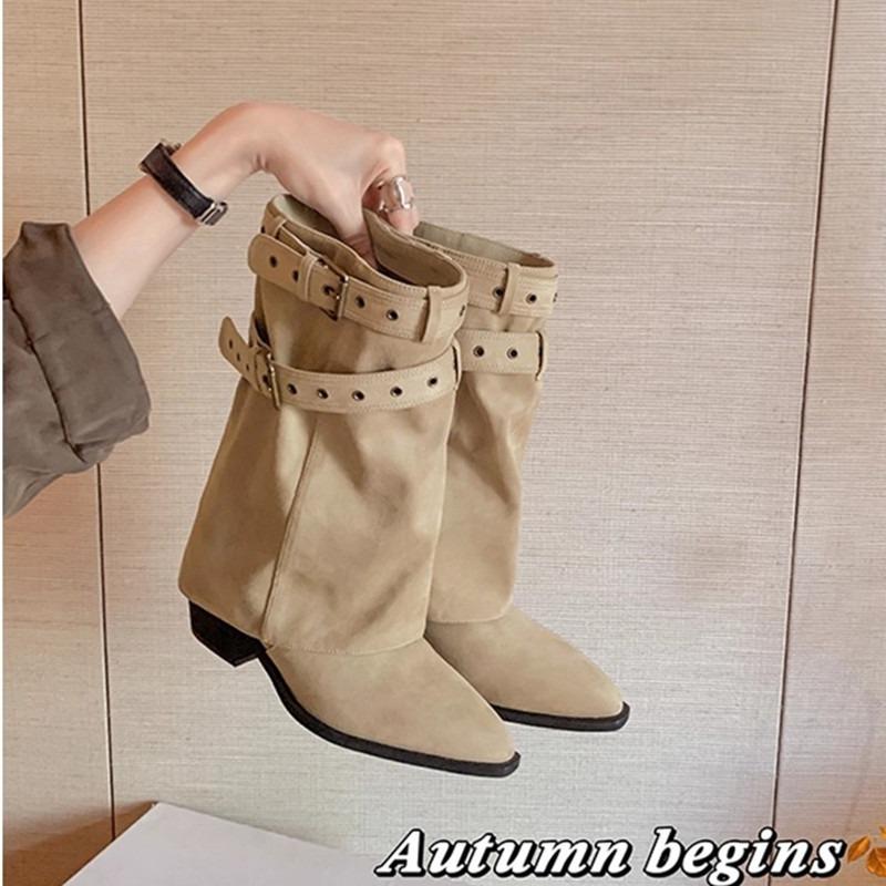 

Danish pant boots~ pointed buckle cm thick heel desert cowboy stack short boots women s western boots 40 хаки
