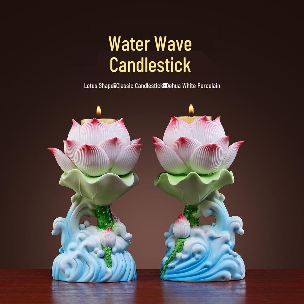 Lotus Ceramic Butter Lamp Holder for Buddhist Offerings - Candlestick & Candle Holder Ornament