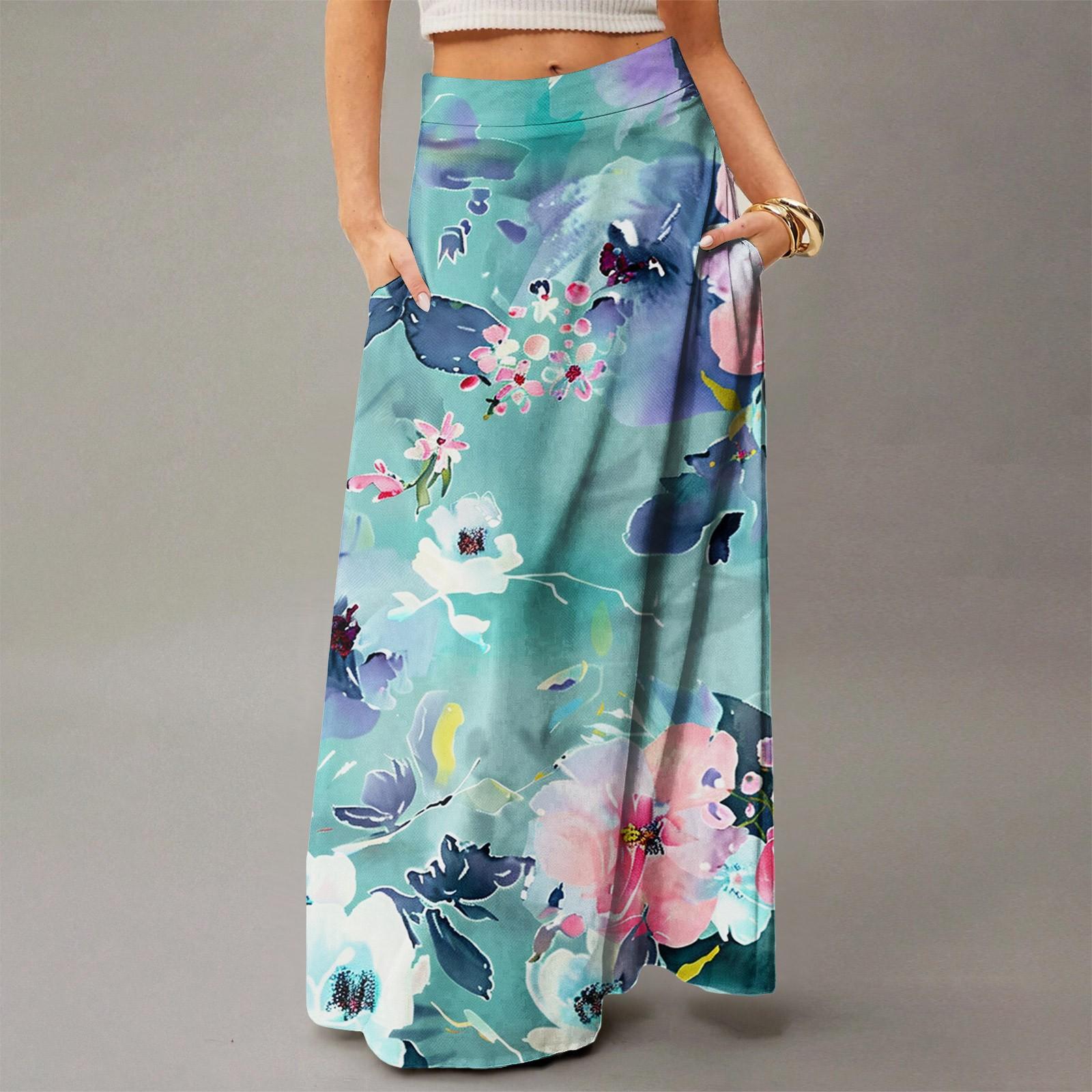 

Женское струящееся платье макси, обычная повседневная летняя юбка в стиле бохо S зелёный