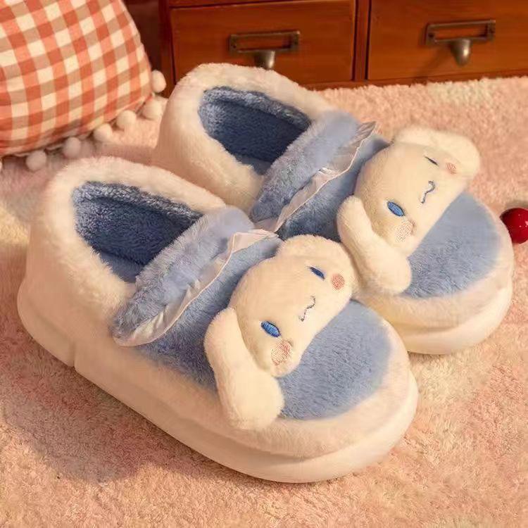 Kuromi Women's Winter Plush Slippers with Thick Sole - Cute Cartoon Design