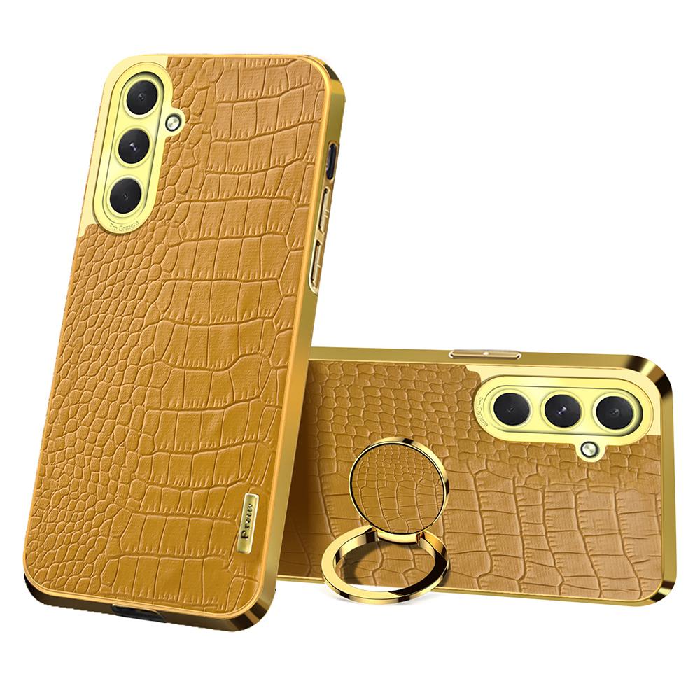 

For Samsung Galaxy S24 FE Case Finger Ring Kickstand TPU+Leather 6D Electroplating Phone Cover A