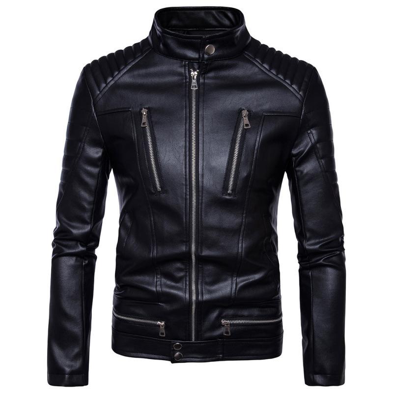 New autumn and winter men's locomotive leather jacket slim-fitting multi-zipper leather jacket men's jacket European size