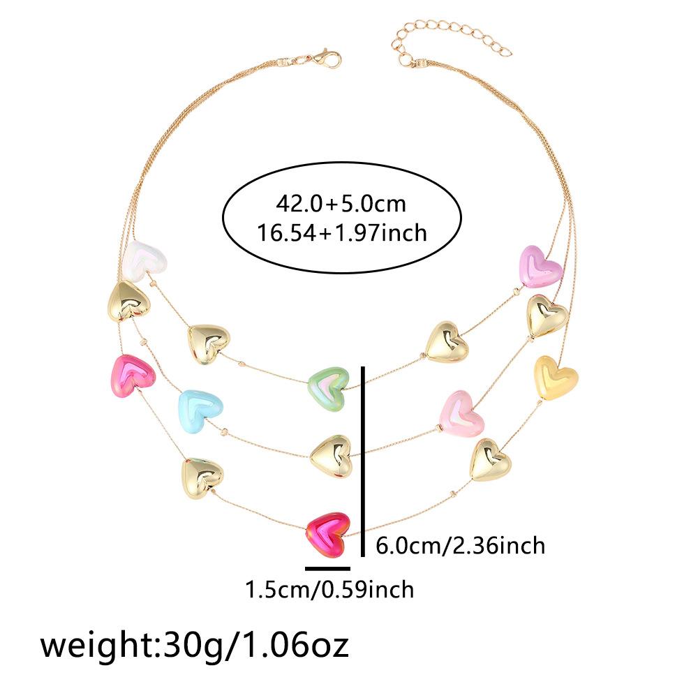 Colorful Heart Necklace Sweet and Lovely Beach Vacation Style Creative Layered Collarbone Chain