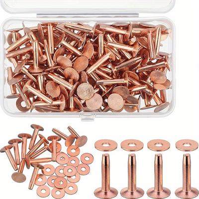 50 Sätze Kupfernieten und Unterlegscheiben Lederkupferniete Befestigungselement für Geldbörsen Kragen Leder DIY Bastelbedarf