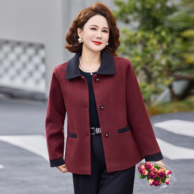

2026 Stylish Woolen Outerwear for Middle-aged & Elderly Women - Wide-cut Coat for Autumn & Winter 5XL (145-155 jin) червоний