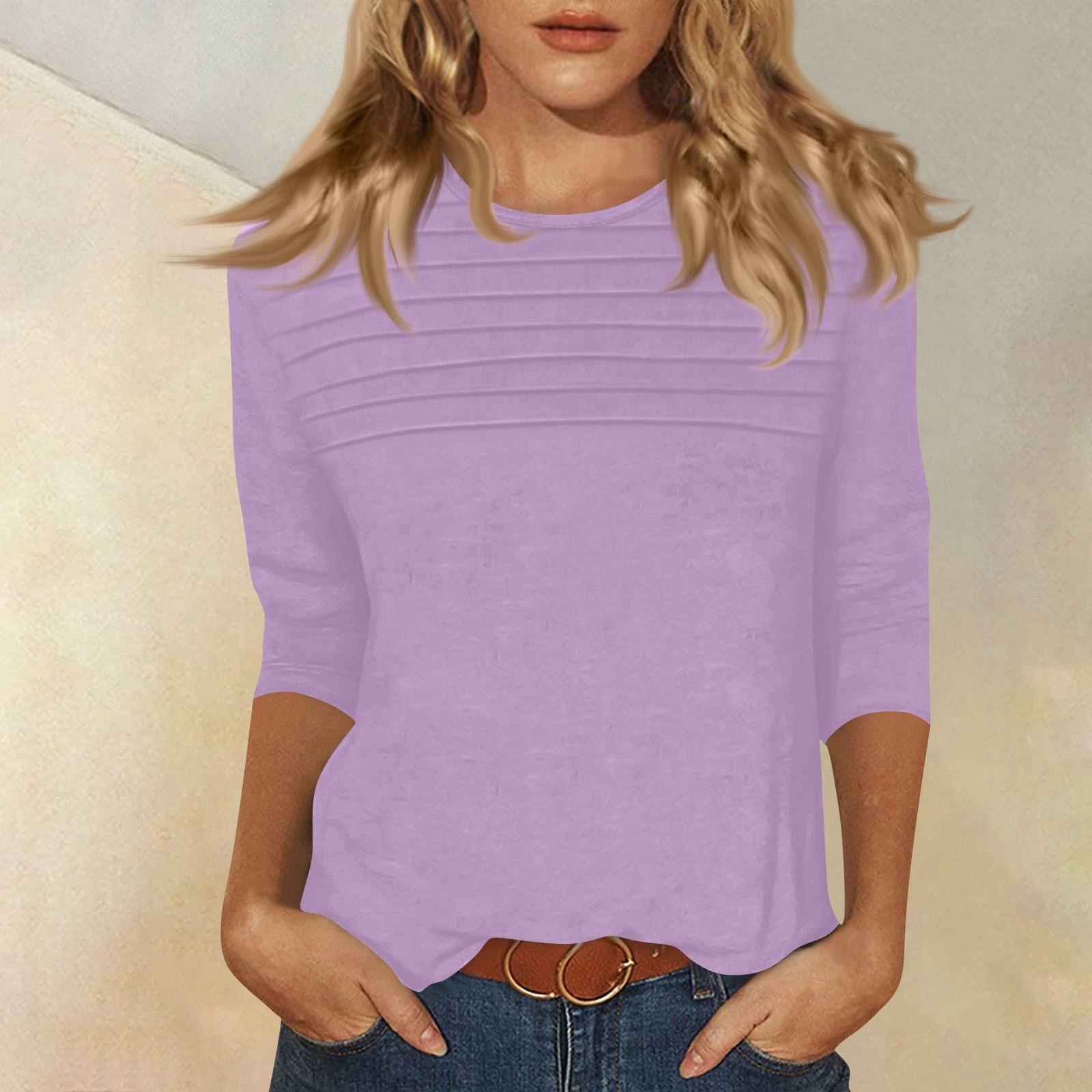 

Женский топ с круглым вырезом и рукавами 3/4 в полоску S светло-фиолетовый