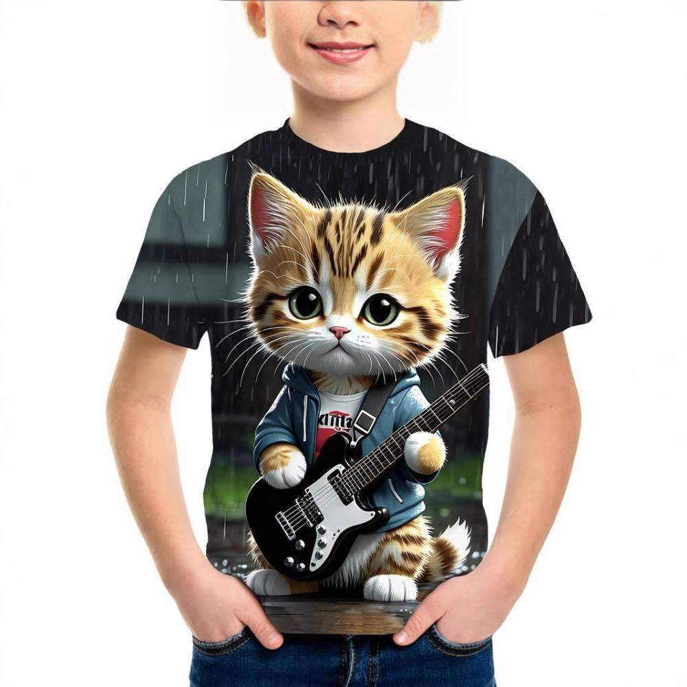 3D-printed matching T-shirts for boys and girls: short-sleeved summer children’s crew-neck tops