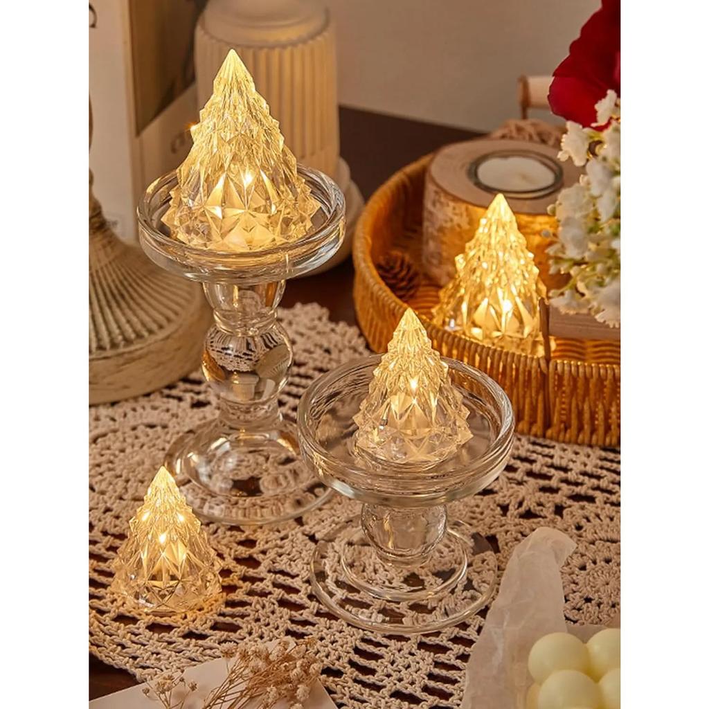Crystal Candles LED Light Transparent Flameless Battery Power Lantern Night Lamp Wedding Party Birthday Xmas Halloween Decor