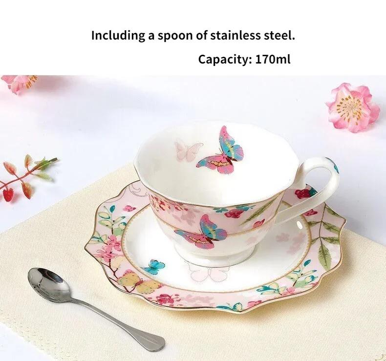 Romantic European Coffee Cup Saucer Set, Creative Ceramic Cup, Advanced Valentine Flower Tea Teacup Gift, Porcelain Drinkware