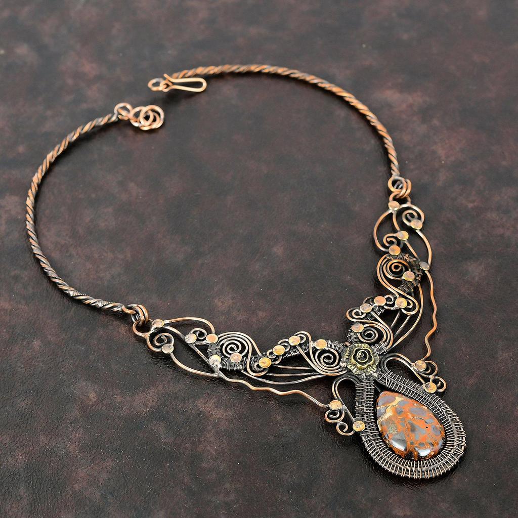 Bauxite Necklace Copper Wire Wrapped Necklace Adjustable Necklace Gemstone Copper Jewelry Handmade Necklace Gift For Mom Designer Jewelry