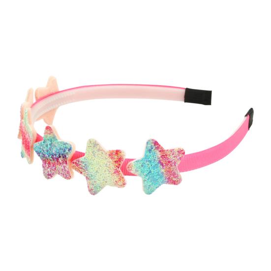 Bandeau pour fille avec peigne à dents lisses et arc anti-glisse Couleur dégradé arc-en-ciel Décoration Cœurs Étoiles Serre-tête