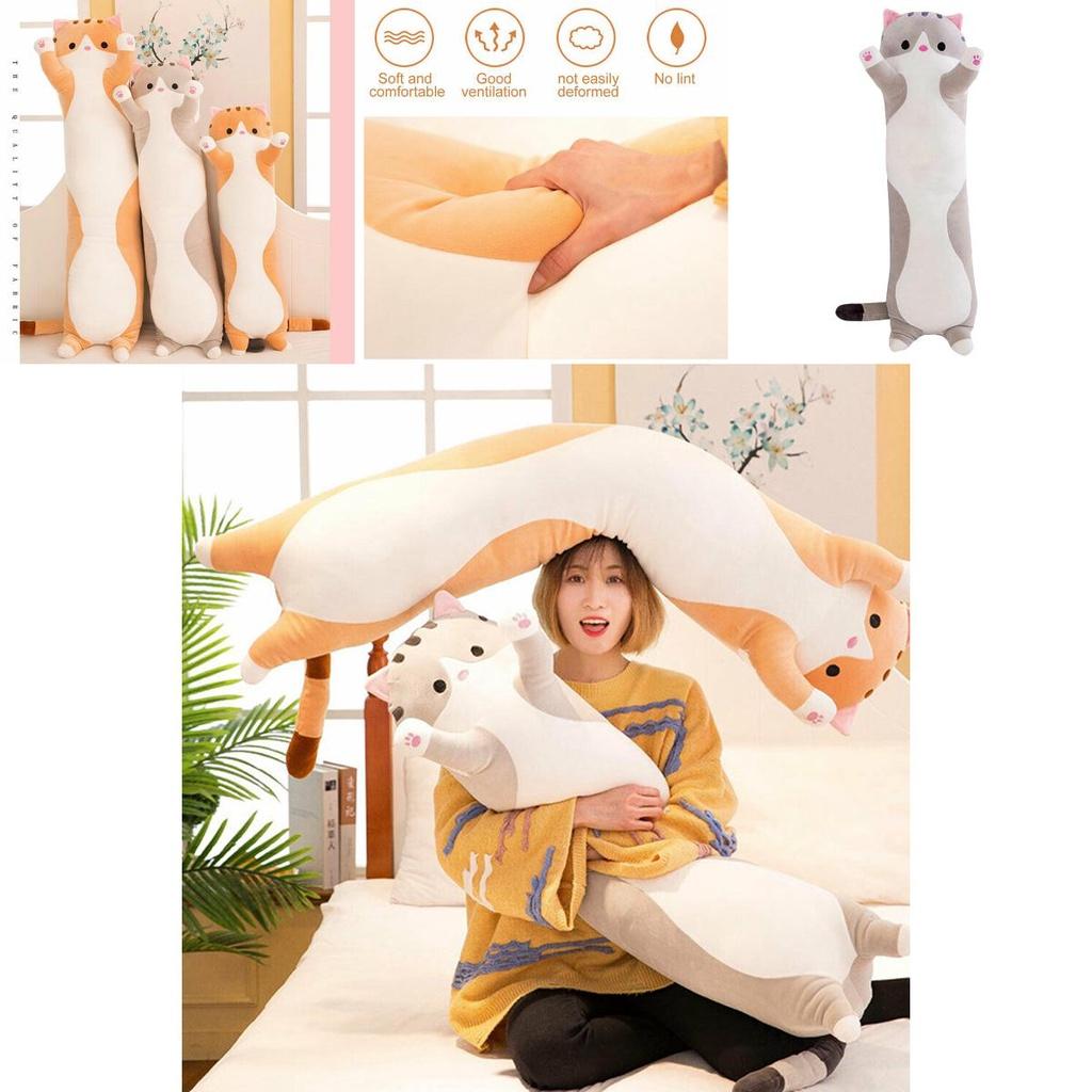 Adorable Long Cat Plush Toy Soft Stuffed Kitten Pillow Perfect For Kids Sleeping Comfort