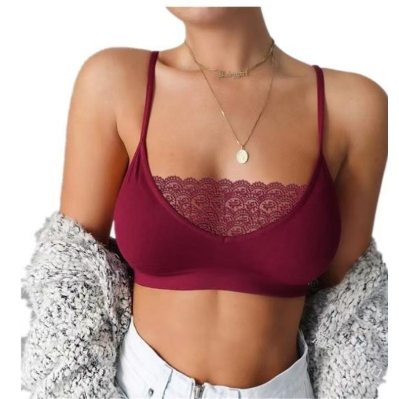 Women's Lace Trim Bralette Comfortable Seamless Wireless Padded Bra