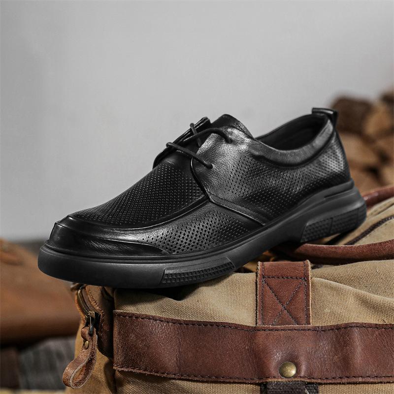 

Leather shoes men s 2025 spring new business leisure work shoes soft leather all black pure cowhide men s shoes 44 чёрный