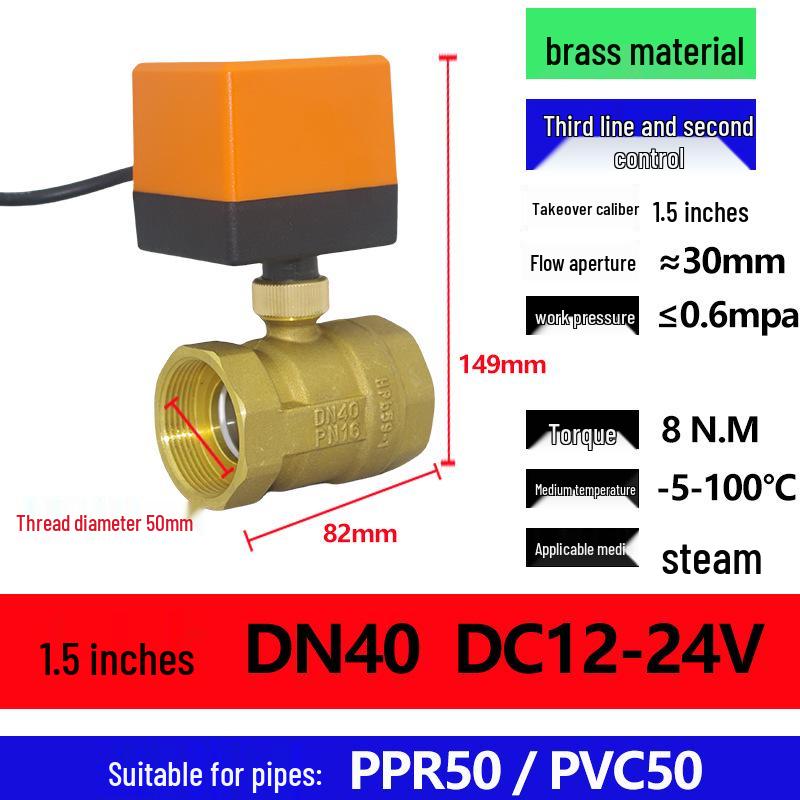 Electric Copper Ball Valve, Two/Three-Way Control, for 220V, 12V, 24V Systems - Ideal for AC, Fan Coil, Solar Applications, 4-Point Connection