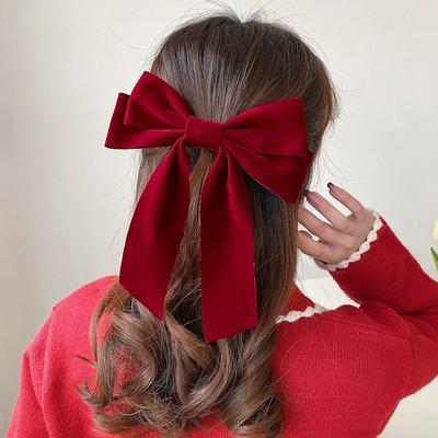 Elegancki Duży Klips do Włosów z Kokardą Dla Kobiet Dziewcząt Vintage Ślub Długa Wstążka Kokarda Spinka Do Włosów Wykwintne Akcesoria do Włosów Prezenty
