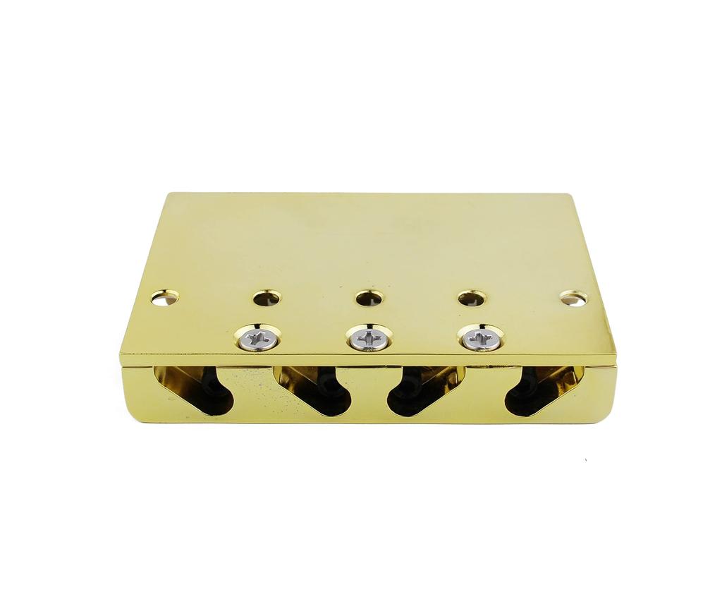 Guyker 4-String High Mass Bass Bridge GB403 Vintage CNC Machined Brass Saddle Tailpiece for Jazz Electric Bass Gold