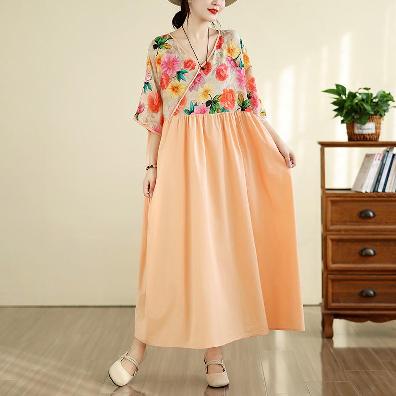 DIMANAF New 2026 Women Plus Size Casual Long Dress Summer Cotton Loose Oversize Maxi Beach Sundress Elegant Vintage Lady Print Floral