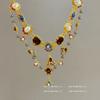 Palast Vintage Doppellagige Choker-Halskette, Barocke Quasten-Halskette mit bunten Strasssteinen und Perlen, Modeschmuck für das Schlüsselbein von Frauen