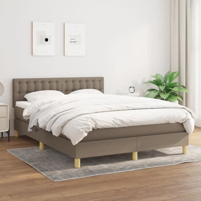 3140941 vidaXL Lit à sommier tapissier avec matelas Taupe 140x200 cm Tissu