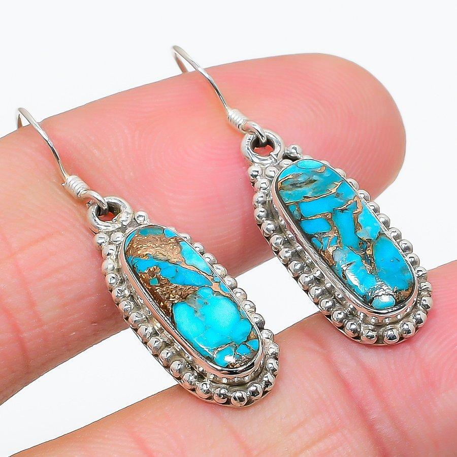 Natural Blue Copper Turquoise 925 Solid Sterling Silver Gift Earring 1.50" B9z08