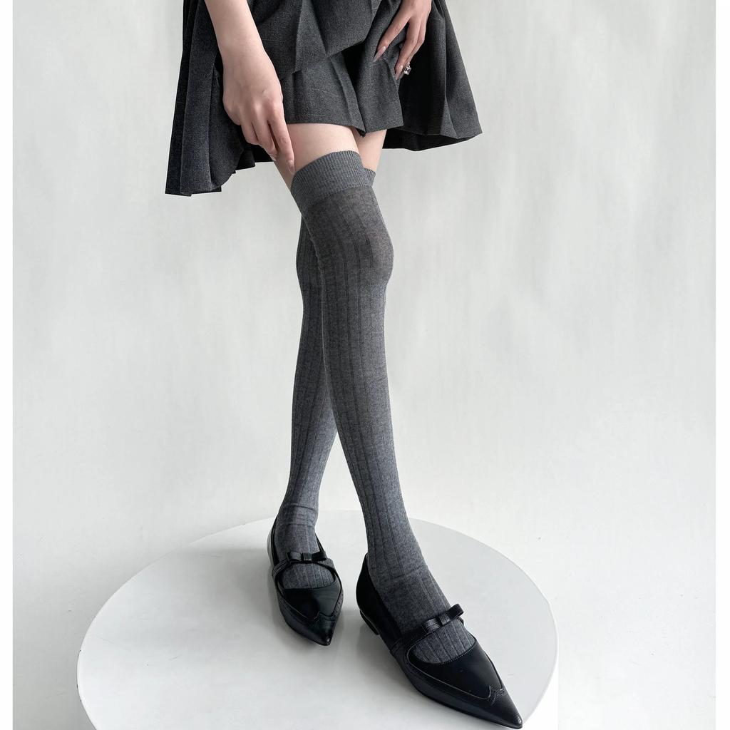Damenstrümpfe, Baumwolle, dünn, atmungsaktiv, Kniestrümpfe, Oberschenkelstrümpfe, Schulmädchen, einfarbig, lange Socken, Oberschenkelstrümpfe
