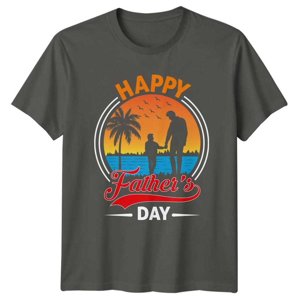 Happy Fathers Day Unisexs TShirt Dad Beach Silhouette Gift For Him S