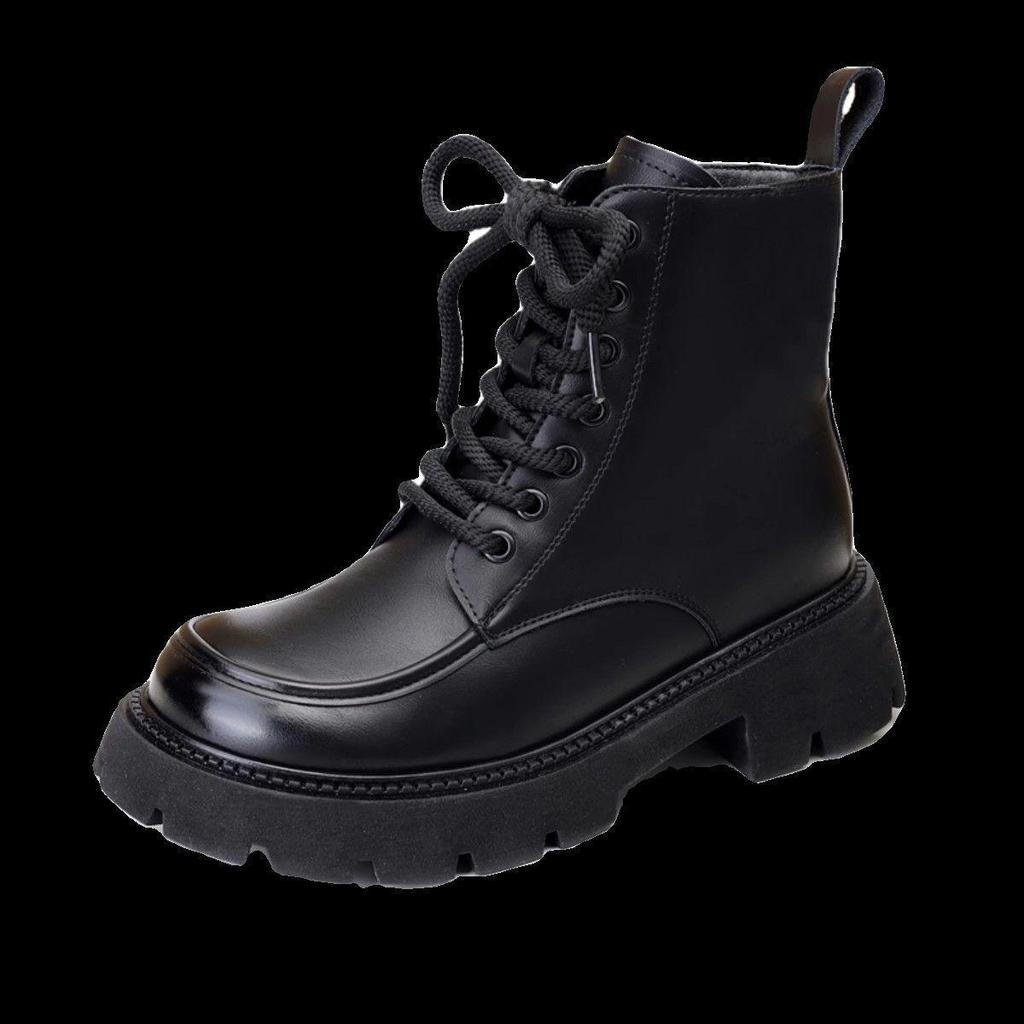 Women's British Style Velvet-Lined Martin Boots – Versatile, Warm, Thick-Soled, Short Boots for Autumn and Winter.