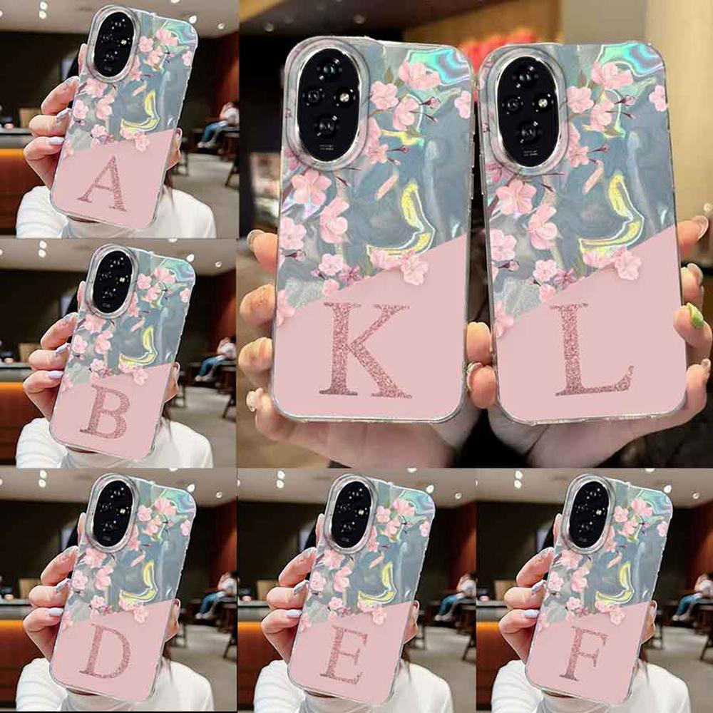 Initial Letter A Z Case For Honor 400 200 Lite X9c X9a X8a 200 Pro Magic5 Lite Cover Pink Flowers Silicone Back Fundas Bumper