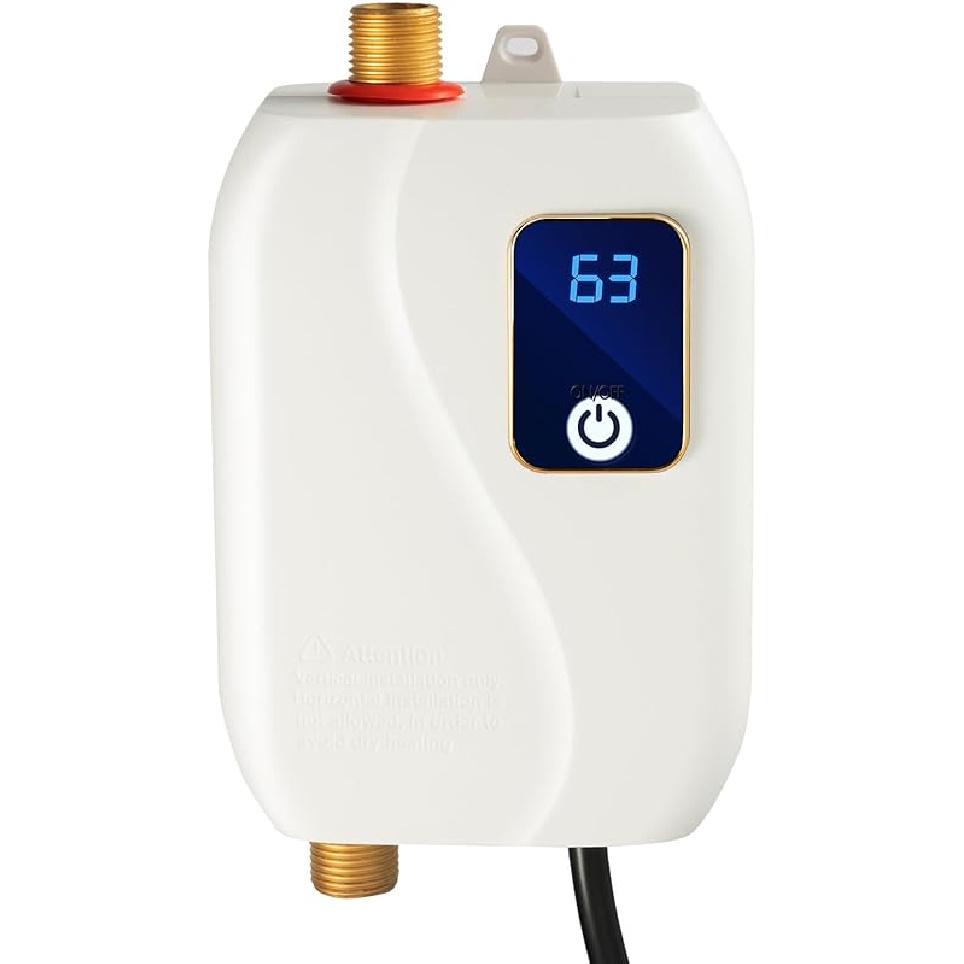 Electric Tankless Water Heater 220v 5.5kw Water Heater for Home Instant Mini Smart for Under Sink Kitchen 5500w White