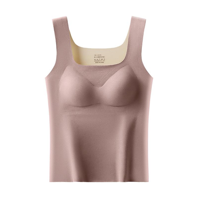 De Rong Thermal Underwear Women's Style Square Neck Seamless with Chest Cushion No Need To Wear Bra with Plush Thick Vest Base Shirt