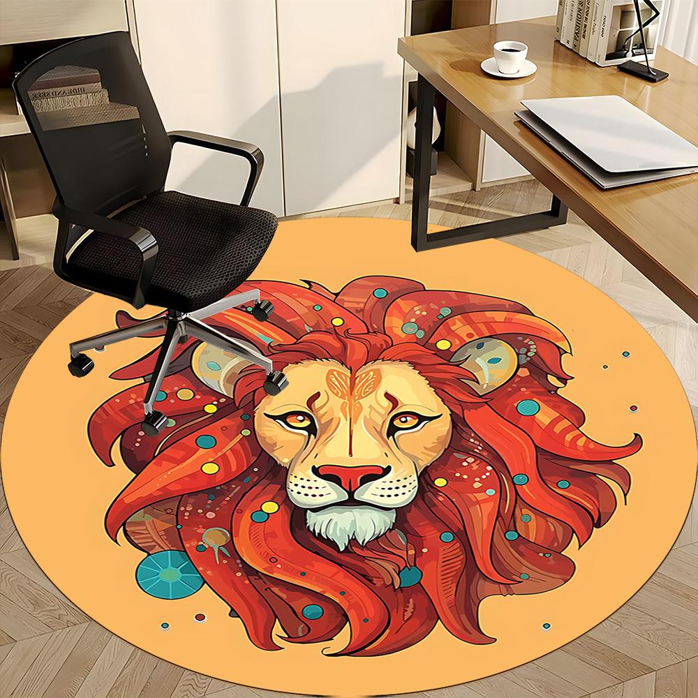1pc Lion King Office Round Area Rug, Mat Suitable For Office, Under Office Chairs Bedroom Living Room Home Decor, Room Deco