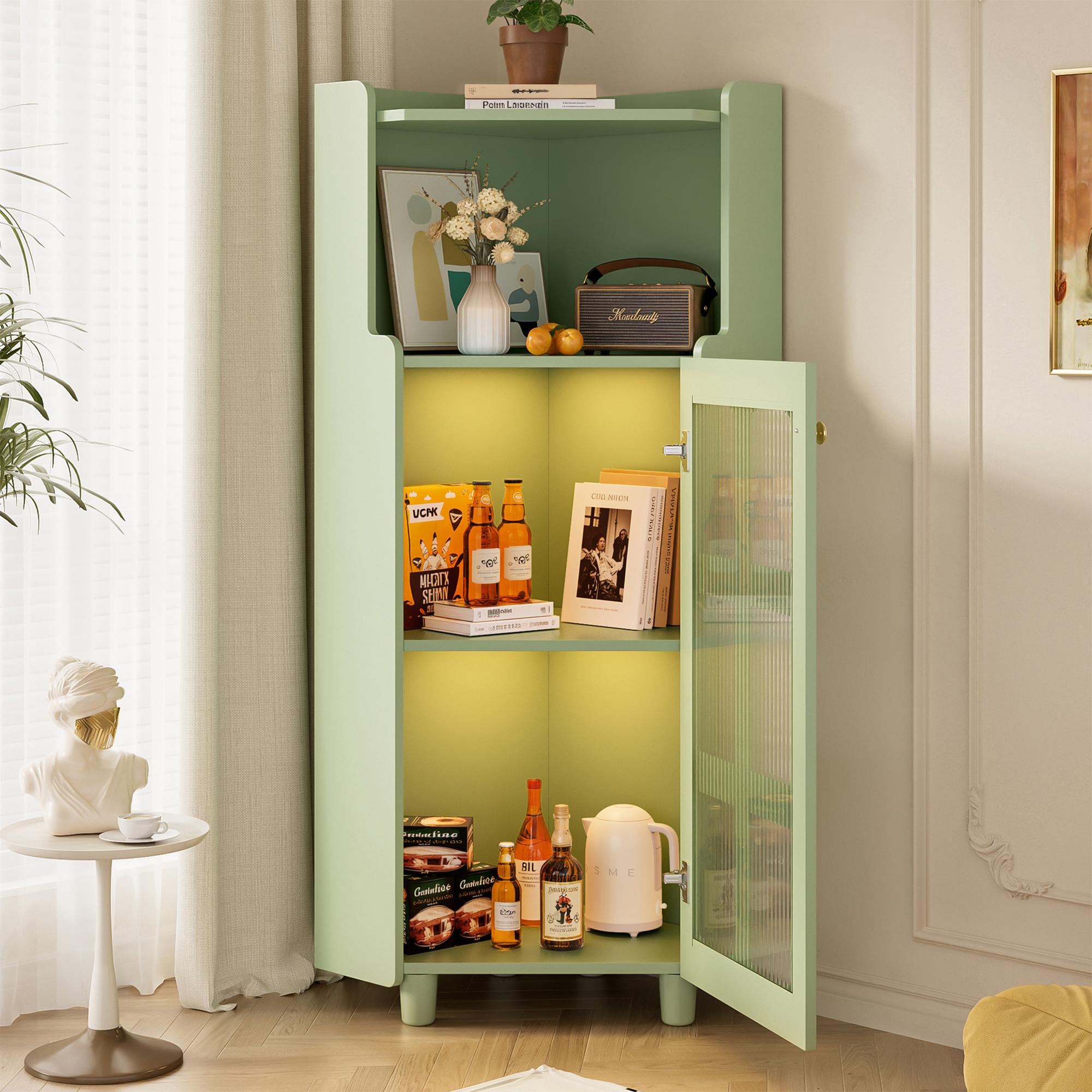Green Corner Cabinet with Lacquer Finish