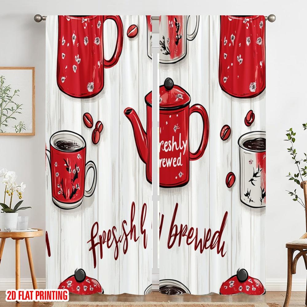 2pcs,2D Plane Printing Creative Curtains Freshly Sweet Coffee Mugs (2) Polyester Easy Install (without Rod) Art Deco Festive